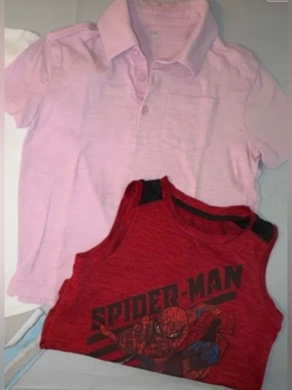 Bundle 2 Tops: GAP Kids Pink Polo, Red Quick-Dry Spider-Man Tank